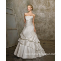 Simple A-line Strapless Cathedral Train Satin Beading Two-Layers Wedding Dress